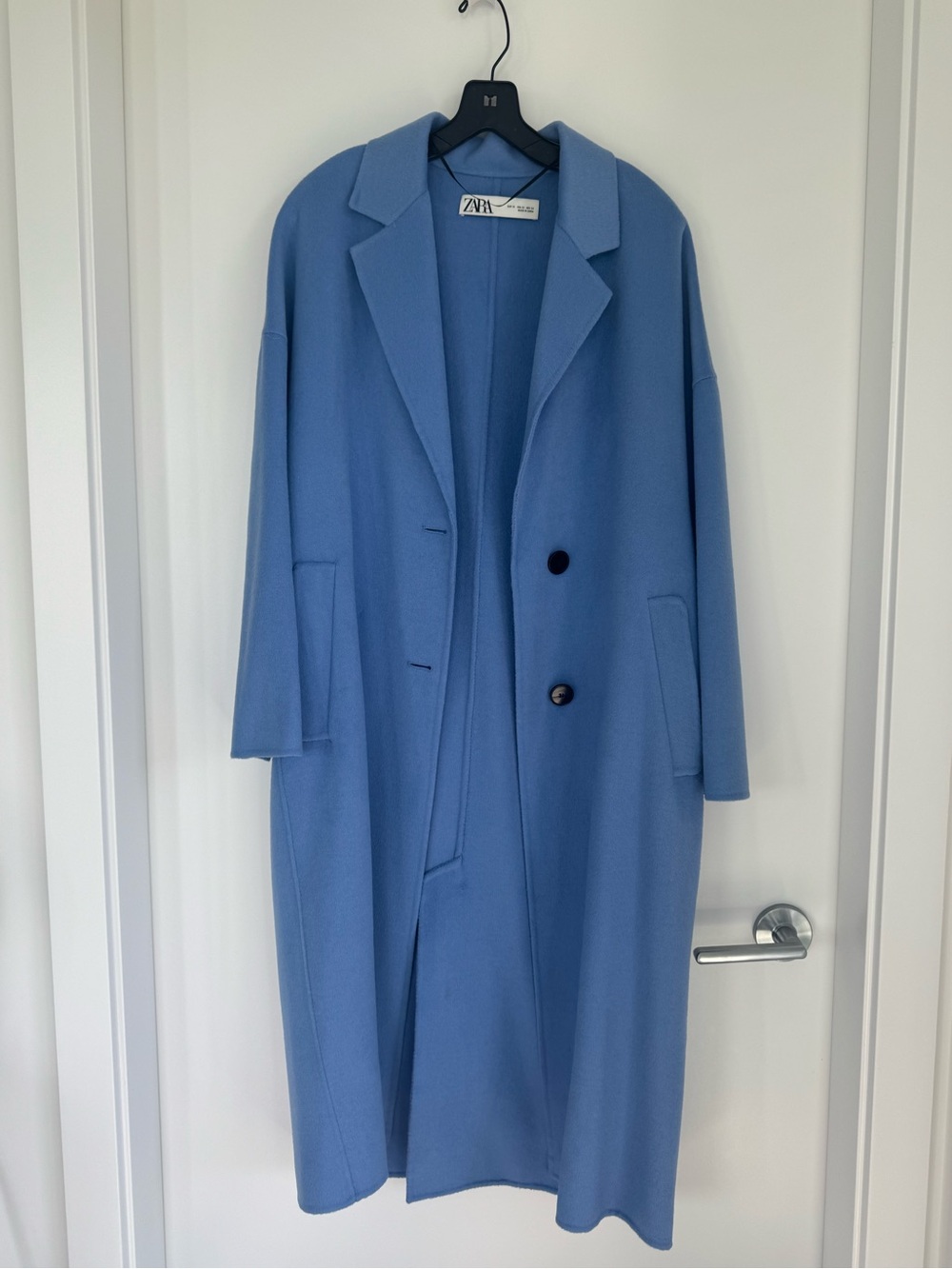 ZARA Powder Blue Double-Breasted Long Pea Coat